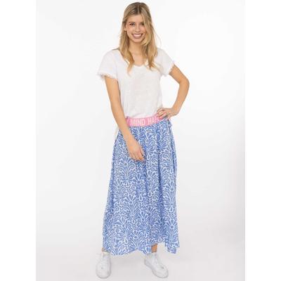 Maxirock ZWILLINGSHERZ "Geometric Flowers", Damen, Gr. L/XL, blau (mittelblau), Web, Obermaterial: 100% Viskose, Röcke Maxirock, Florales Muster, Gummizug mit Schrift, leichtes Material, knöchellang