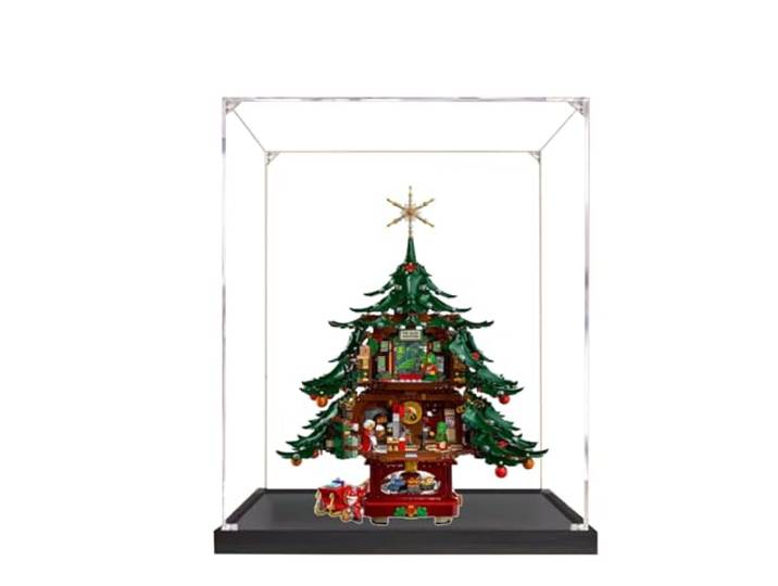 Acryl-Vitrine Box kompatibel mit Le-go 41843 Familien-Weihnachtsbaummodell, staubdichte Box, transparente Box, Displaybox (nur Vitrine) (schwarzer Sockel 3 mm)