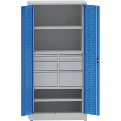 Werkstattschrank Metall, 1950x950x500 mm, 2 Fachböden, 6 Schubladen