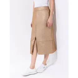 KIM & CO. Rock, Midi-Länge Scuba Leder Optik metallischer Folien-Druck