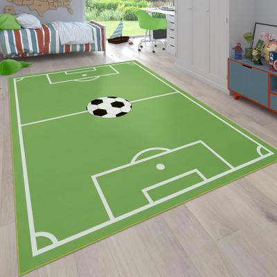 Kinderteppich PACO HOME "Bino 568", grün, B:80cm H:4mm L:150cm, Polyester, Teppiche, Kinderteppich, Kurzflor, Spiel-Teppich, Motiv Fußballfeld, Kinderzimmer