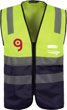 Gilet alta visibilità bicolore con bande rifrangenti e zip Personalizzate o neutre Workteam