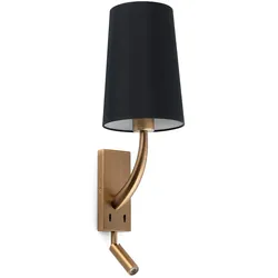 Faro Wandleuchte REM E27, IP20, mit LED-Leser, antik gold, schwarz FAR-29683-21