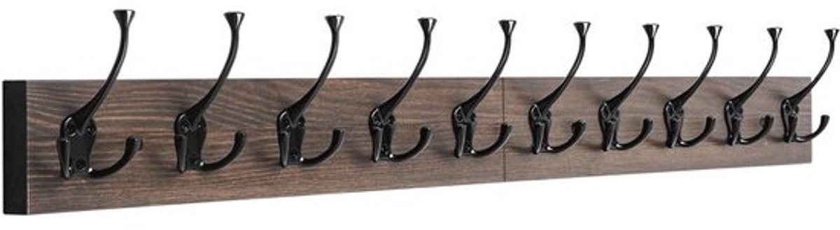 Rustieke houten wandkapstok met 10 decoratieve haken, 81 cm breed