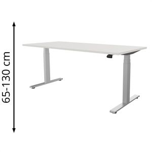 fm-Büromöbel Schreibtisch fouraction weiß / silber, elektrisch höhenverstellbar, 180 x 65-130 x 80 cm