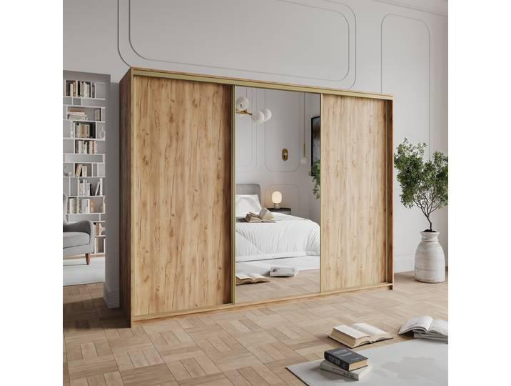 Masseno Schiebetürenschrank TAVI 270/205/60cm 3-türig mit Spiegel Orange