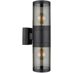 Wandleuchte Up and Down Leuchten Aussen Edelstahl Außen Aussenlampen Haus Wandleuchten Edelstahl, schwarz rauch, 2 Flammig E27 Fassungen, H 38 cm