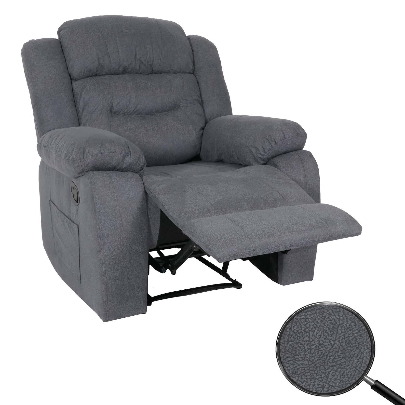 Fernsehsessel MCW-J57, XXL Relaxsessel TV-Liegesessel Nosagfederung Wildleder-Optik Stoff/Textil bis 200kg ~ graublau
