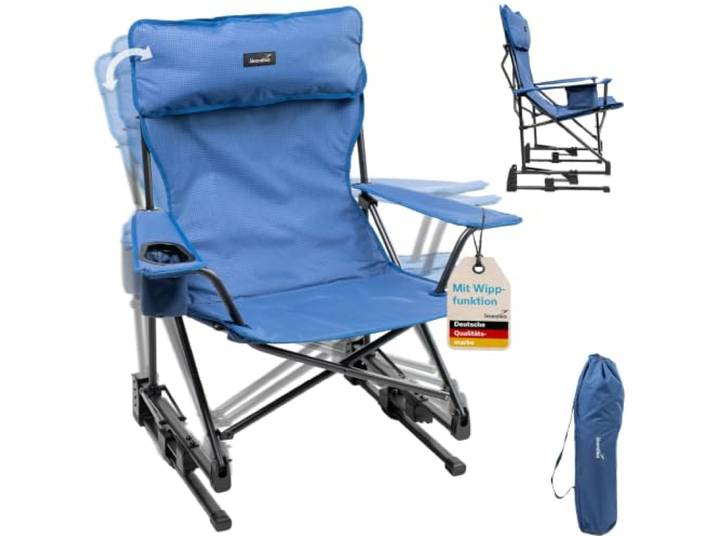 Skandika Campingstuhl Linnea Camping Stuhl, Schaukelstuhl, bis 120 kg belastbar, faltbar, klappbar, leicht, bequem gepolstert mit Kissen Faltstuhl, Klappstuhl, Anglerstuhl, für Festival, Outdoor