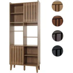 Bücherregal HWC-M48, Bücherschrank Hochschrank, Schiebetür 8 Staufächer MDF 178x75x35cm ~ natur