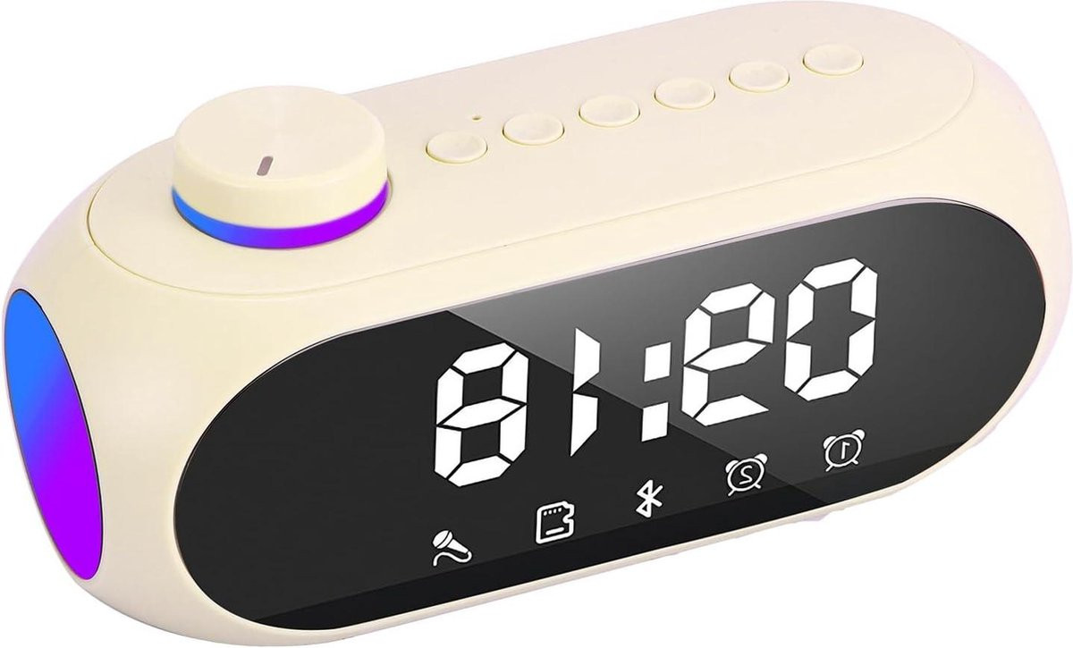 Bedside Alarm Clock met LED Display, Nachtlampje, Bluetooth Speaker en FM Radio, USB Oplaadbaar, Beige