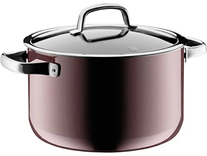 WMF Fusiontec Mineral Kochtopf groß 24cm, Glasdeckel, Fleischtopf Induktion 6,4l, High-Tech Keramik, kratzfest, rot