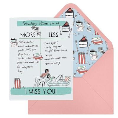 6-Pack Em & Friends Julia Rothman Miss You Friend More/Less Greeting Cards, Taschenbuch von Julia Rothman,Em & Friends, Knock Knock, 978-1-64246-589-1