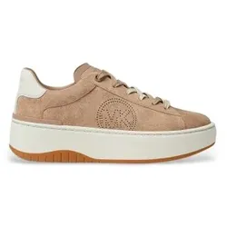 Michael Kors für Damen. 43T6DTFS1S Dottie Plateau-Sneaker aus beigefarbenem Wildleder (36), 3 bis 5 cm, Schnürsenkel, Lässig