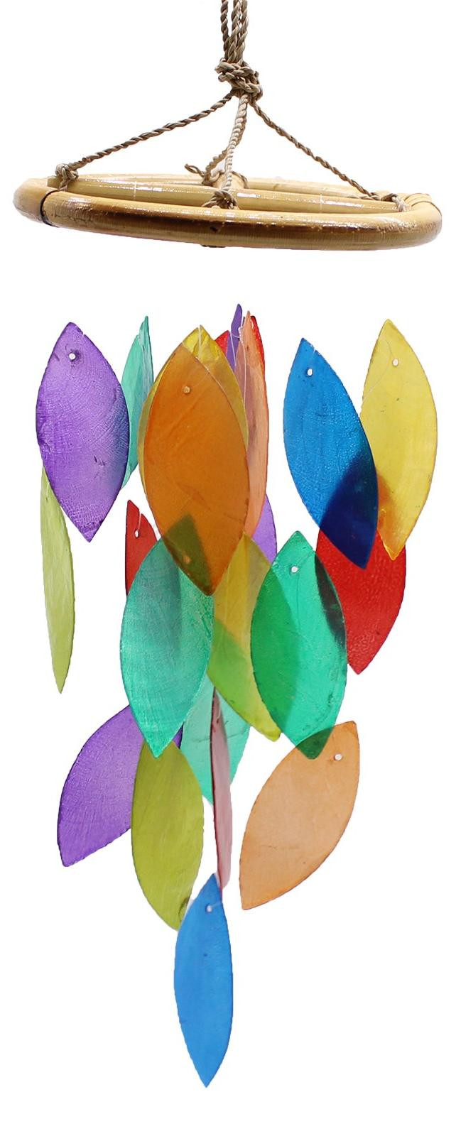 Ancient Wisdom houten klokkenspel met bladeren in regenboogkleuren en bamboe