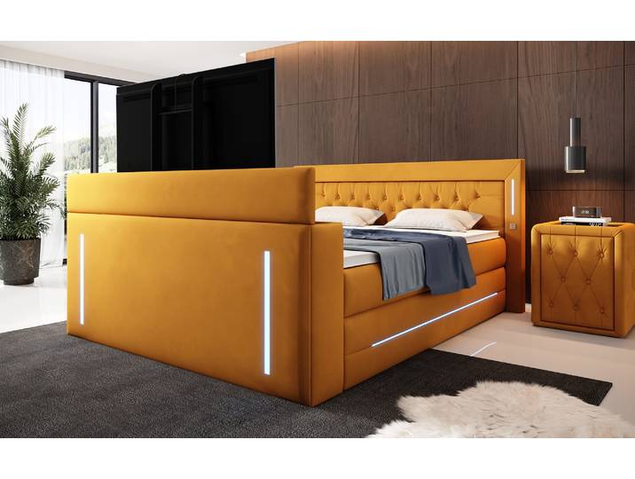 Boxspringbett Divalo mit TV Lift und Stauraum - 140x200 - Amber - H4 (100kg+) - Luxusbetten24
