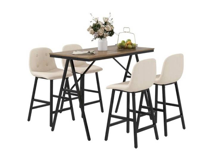 HOMCOM Table à bar avec tabouret Set 5 pièces groupe repas Table de cuisine Table bistrot avec 4 chaises Beige