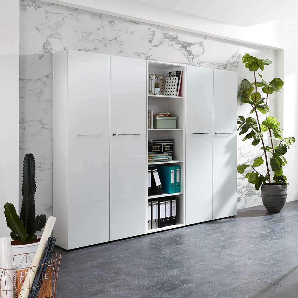 Pharao24.de Büromöbel in Weiß Glas beschichtet (dreiteilig)