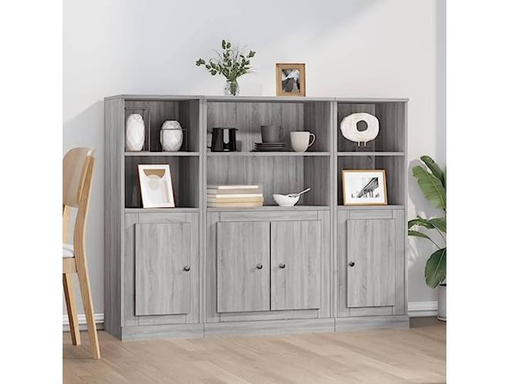 Elegante Highboards für den Wohnraum: Stilvolle Highboards in Grau aus Holzwerkstoff mit viel Stauraum für die Einrichtung, 3 Stück Set