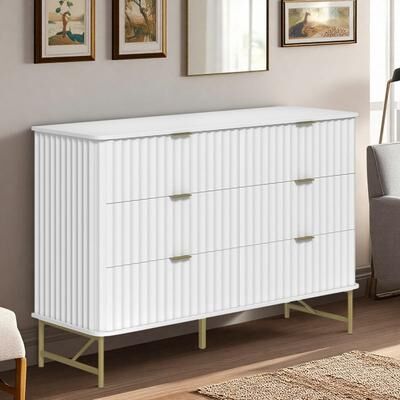 ZWYO HOSIMU "47.24"" Wide Accent 6-Drawer Dresser with Golden Handles and Metal Legs"