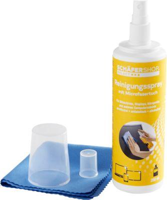 Monitor Reinigungsspray Schäfer Shop Select, für Displays & Computerzubehör, antistatisch, streifen- & alkoholfrei, mit Microfasertuch, 250 ml
