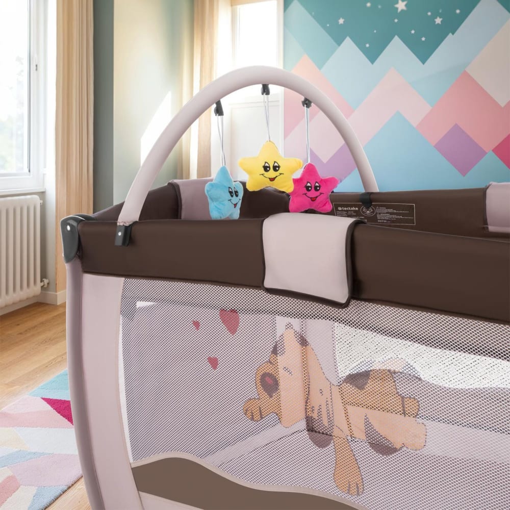 Tectake Lit de voyage pour enfants pliable réglable en nylon marron Marron 132x104x75cm