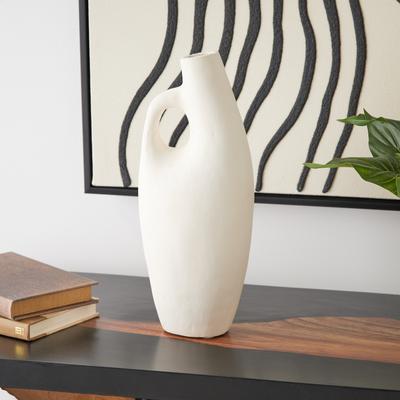 ARCILLA ELEMENTAL Beige Paper Mache Abstract Curved Vase with Handle