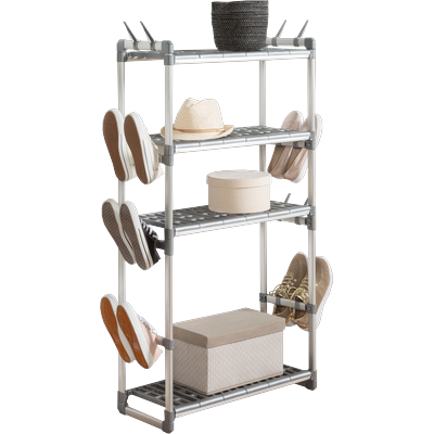 Standregal RUCO "Schuh- und Aufbewahrungsregal", silber (silberfarben), 4 Stk., Aluminium, Regale, Standregal, aus Aluminium und Kunststoff, höhenvestellbar