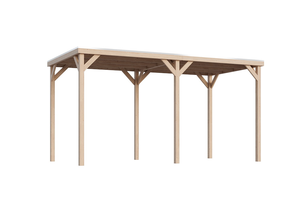 KARIBUHOLZT Cubeco Pavillon 453x231x243cm natur im Set mit 1 Verläng. 16988346