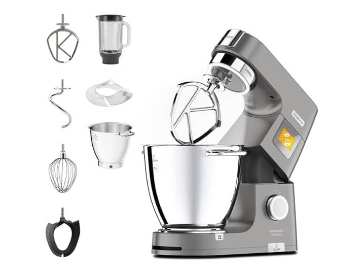 Kenwood Titanium Chef Patissier XL KWL90.034SI – Küchenmaschine mit integrierter Waage & 7 L Rührschüssel mit Wärmefunktion, 1400 Watt, inkl. 4-teiligem Patisserie-Set, silber