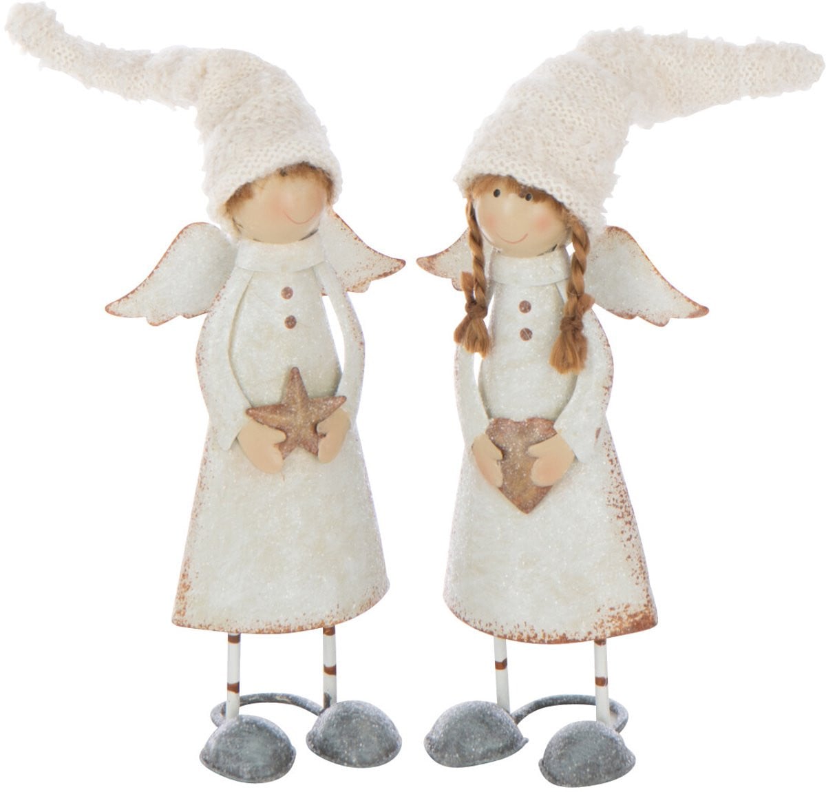 J-Line Decoratief Figuur Engel met Hart en Ster, Wit, Polyresin, 2 stuks