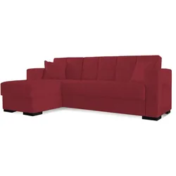 Dmora Schlafsofa Fernando, Eckschlafsofa mit umkehrbarer Halbinsel, Aufbewahrungssofa für Wohnzimmer mit chaiselongue und 2 Kissen, 230x150h81 cm, Rot