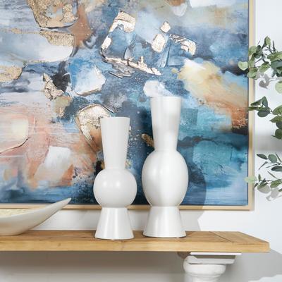 ARCILLA ELEMENTAL "White Ceramic Fluted Round Abstract Decorative Vase (Set of 2) - 24"", 20""H"