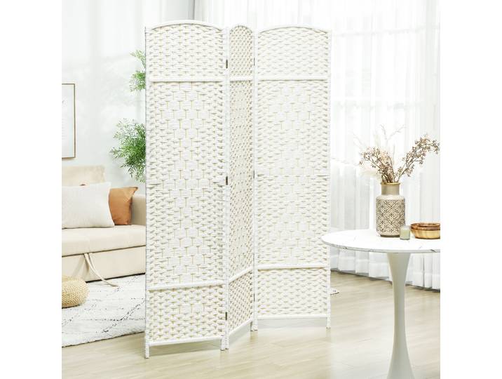 HOMCOM Paravent Bois 3 Panneaux Pliable Blanc 135x180cm