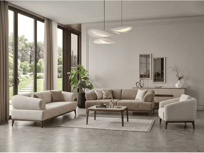 JVmoebel Polstergarnitur Stilvolle Beige Polstergarnitur Stoffsofas Designer Textilmöbel, (2-tlg., 2-1)
