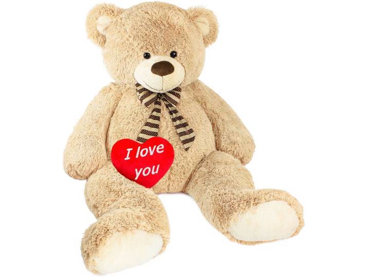 BRUBAKER Kuscheltier Riesen XXL Teddybär (150 cm) mit I love you Herz (1-St., mit gestreifter Schleife), großer Teddy Bär, Stofftier Plüschtier
