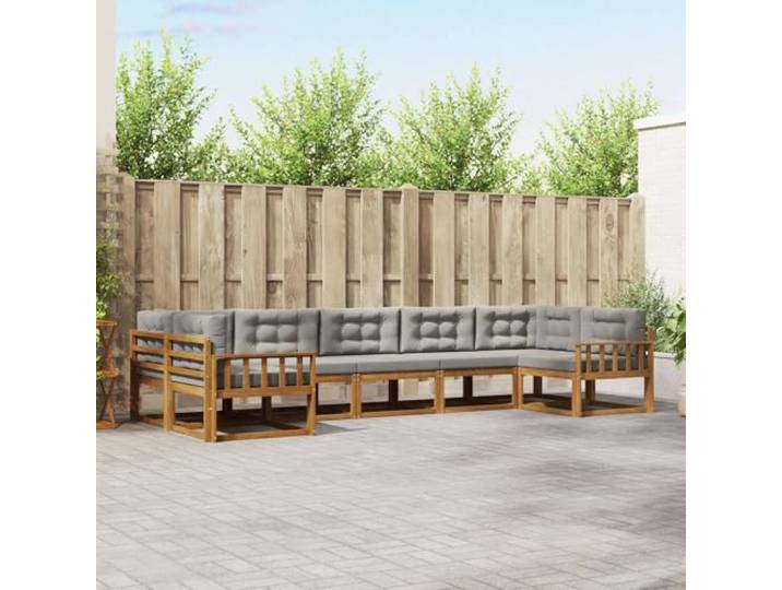 RJPLMFV Sektionalsofa, Außenbereich, Akazie, massiv, 7-Sitzer Modernes Design, Rückenlehne Lamelle, Lattenrahmen, einfache Montage, minimale Wartung