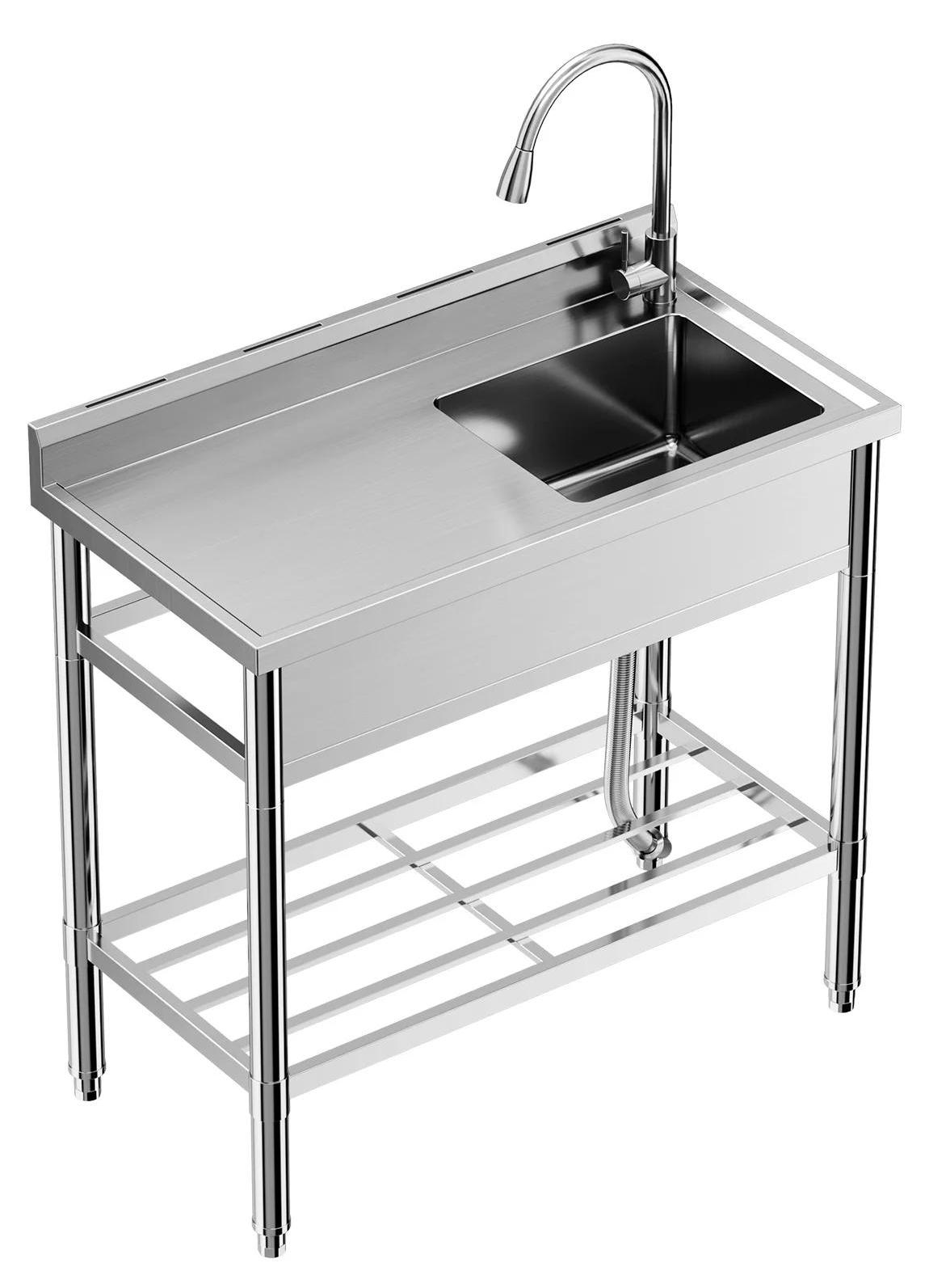 Gewerbliche Spüle aus Edelstahl - Freistehende Einzelspüle 99x51x94 cm - Mit Arbeitsplatte - Mit Wasserhahn - 2-Loch - NSF- - Für Küche und Garage