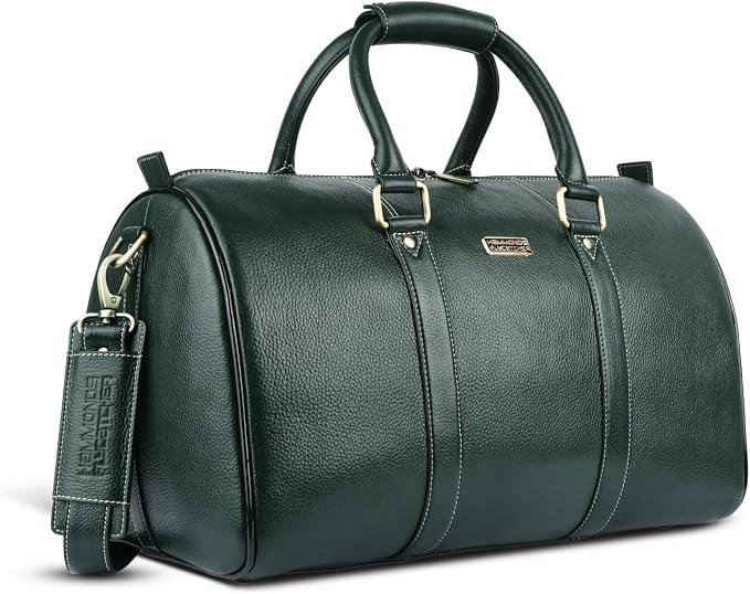 Reisetasche aus echtem Leder, Braun, Grün, 18 inch, Gepäck