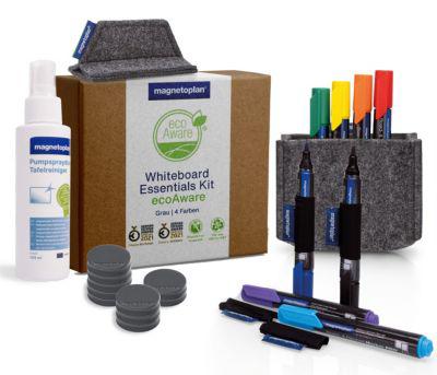 Magnetoplan Whiteboard Essentials Kit, grau, mit PRO+ Markern, Wischer, Reiniger, Tray & Magneten