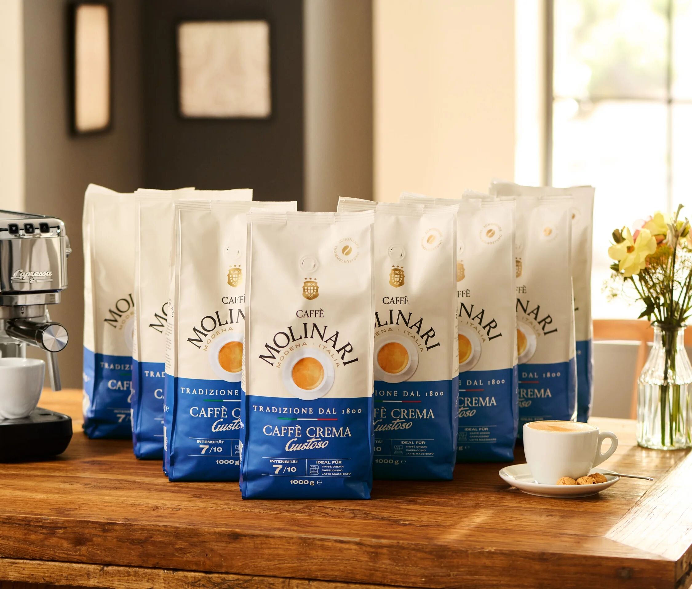 Caffè Molinari Caffè Crema Gustoso - 8 x 1 kg Ganze Bohne - Intensität: 7/10