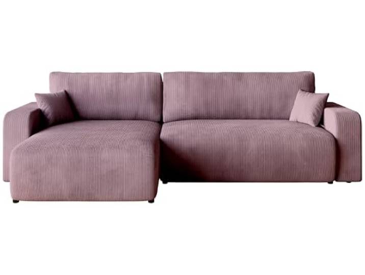 BROMARKT Ecksofa mit Schlaffunktion Kissen und Bettkasten L-Form Rosa Schlafsofa mit Bettkasten 274x148x82cm Sofa Couch Sofabett freistehend Cord 3 sitzer Eckcouch für Wohnzimmer PUMI XL