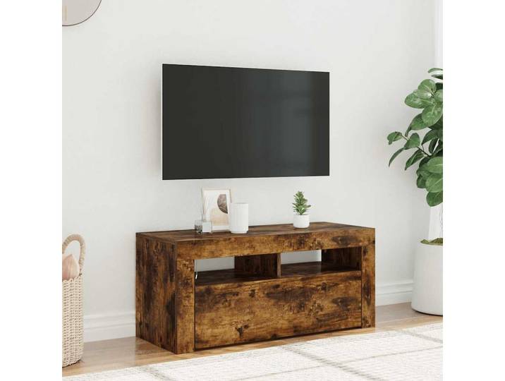 vidaXL TV-Board vidaXL TV-Schrank mit LED-Leuchten Räuchereiche 90x35x40 cm