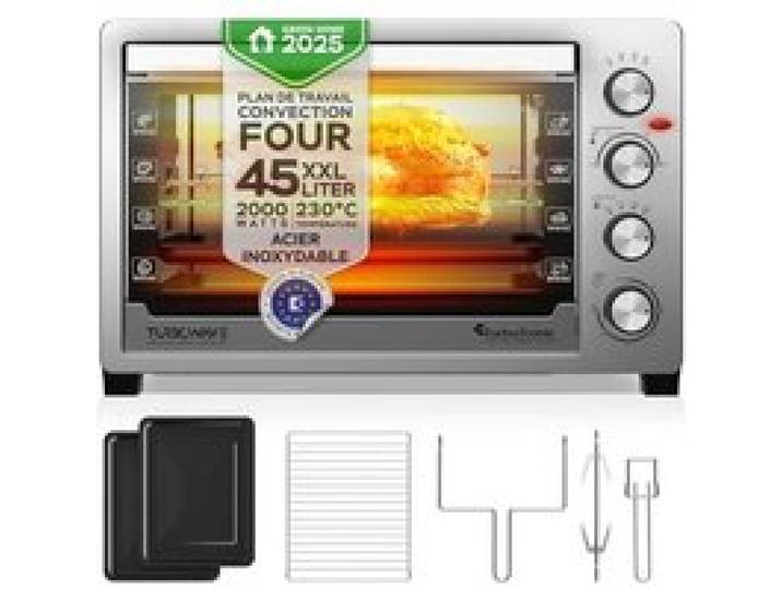 TurboTronic TT-EVS45 Four électrique posable 45 L 2000 W 230°C Acier inoxydable Argent Chaleur tournante
