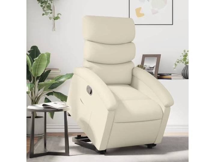 HEFZGDB Relaxsessel mit Aufstehhilfe in Creme Kunstleder Elektrischer Sitzlift und Manuelle Liegefunktion für Komfort und Entspannung