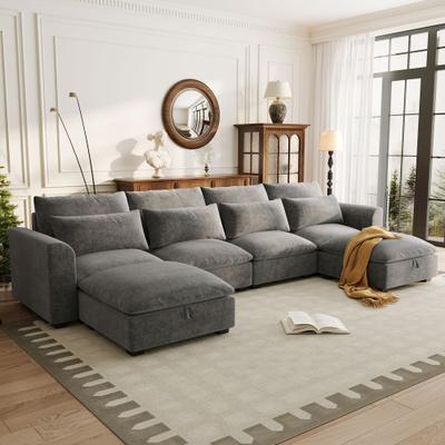 Loedds 131.3-inch 4-Seat Modular U-Shaped Modern Linen Sectional Sofa with Flexible Seating Layout and Storage for Living Room