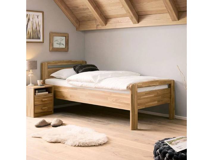 HOMELIV. Seniorenbett Luise Komfort Wildeiche Massivholz 90x200cm Mit Kopfteil