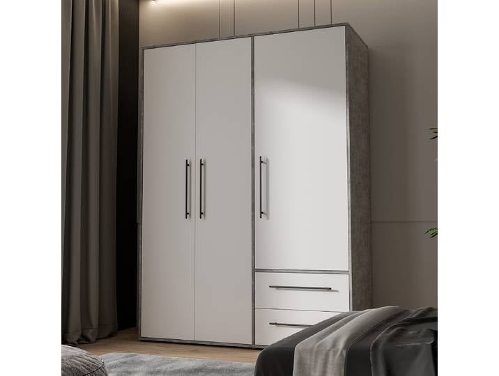 Armoire à portes battantes 144cm Blanc/Gris/Blanc/Imitation béton