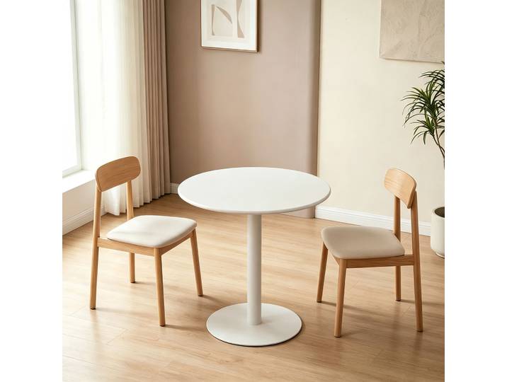 HOMCOM Table Ronde Cuisine 2 Places Acier 60x60x72cm Beige