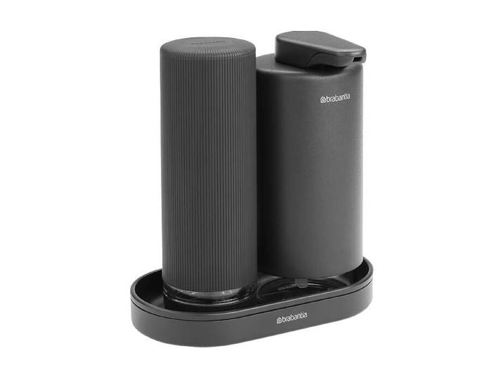 Seifenspender BRABANTIA Sink Style 400 ml, Dunkelgrau , grau (dunkelgrau), B:14cm H:16cm T:10cm, Metall, Dosierspender, Seifenspender